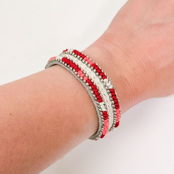 Isabel Marant Beaded Embroidered Cuff Bracelet Red White - Picture 2 of 7